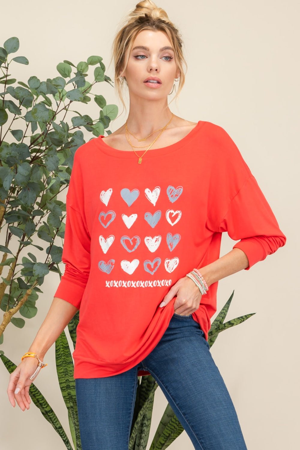 Celeste Full Size Heart Graphic Long Sleeve T - Shirt - Admiresty