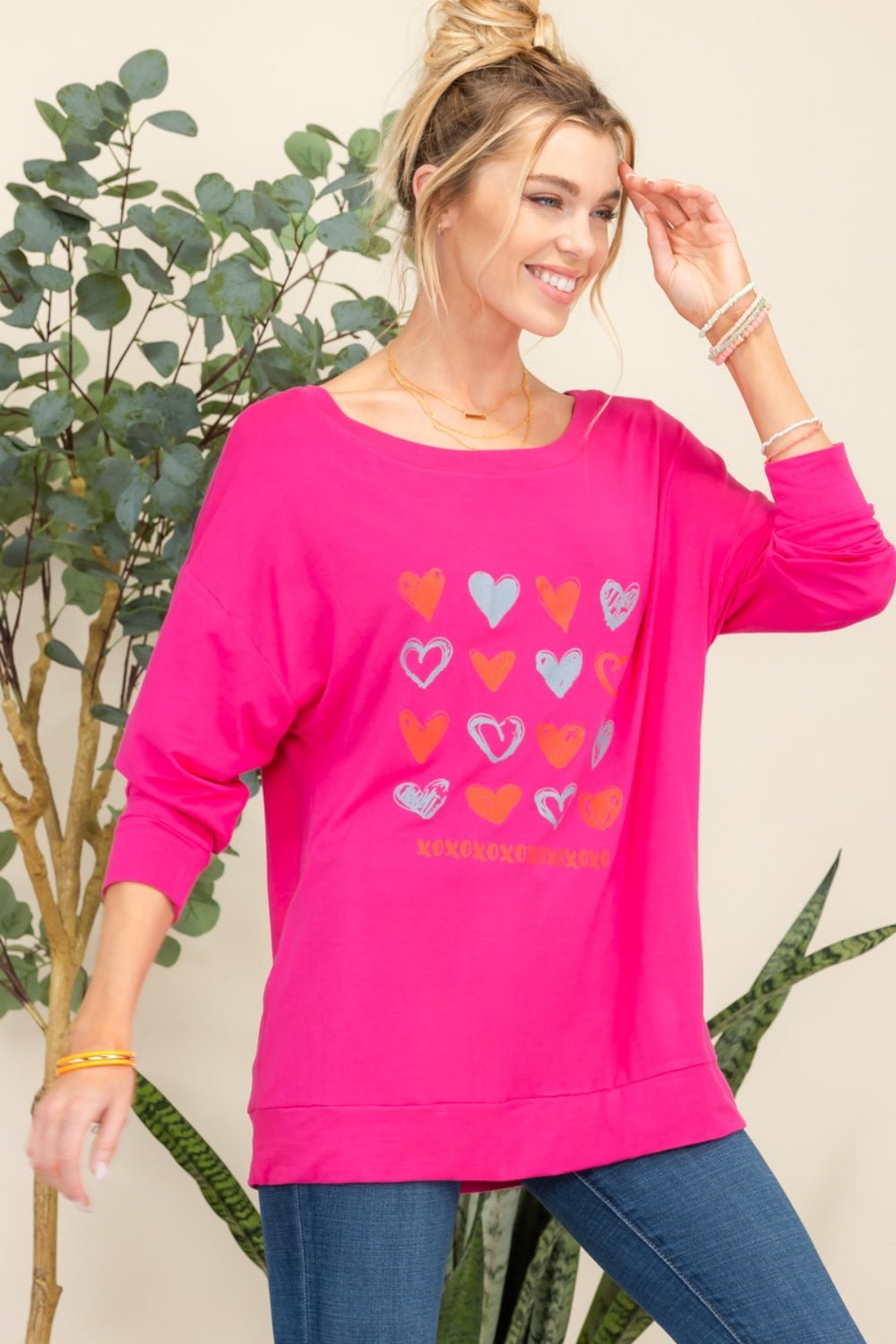 Celeste Full Size Heart Graphic Long Sleeve T - Shirt - Admiresty