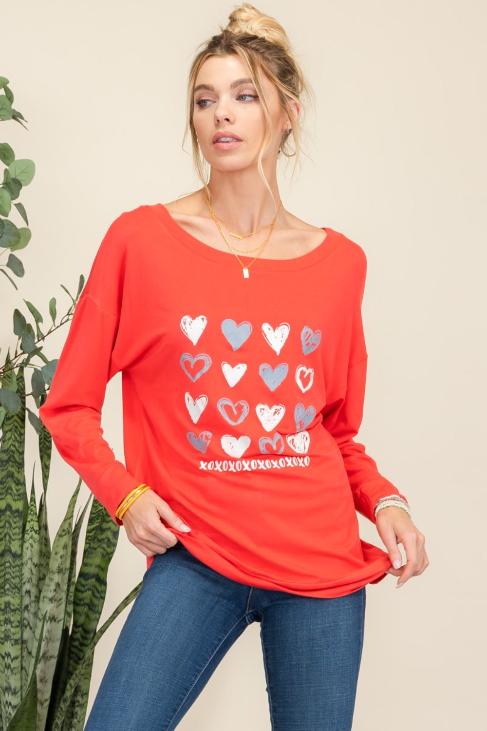 Celeste Full Size Heart Graphic Long Sleeve T - Shirt - Admiresty