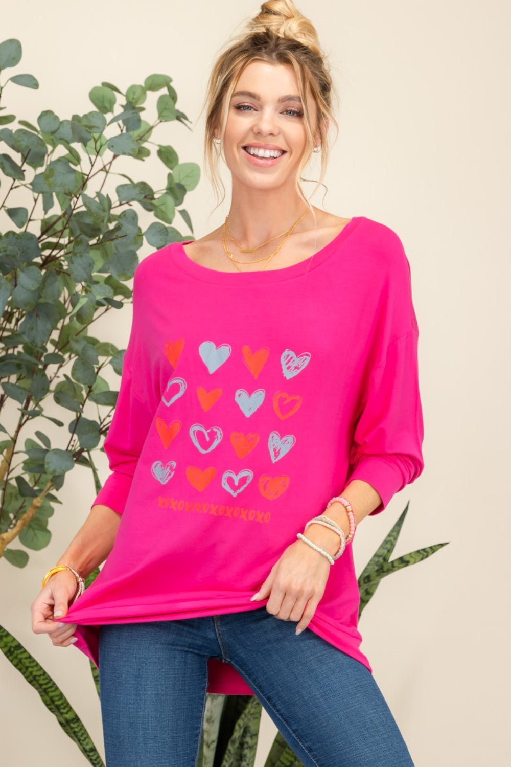 Celeste Full Size Heart Graphic Long Sleeve T - Shirt - Admiresty