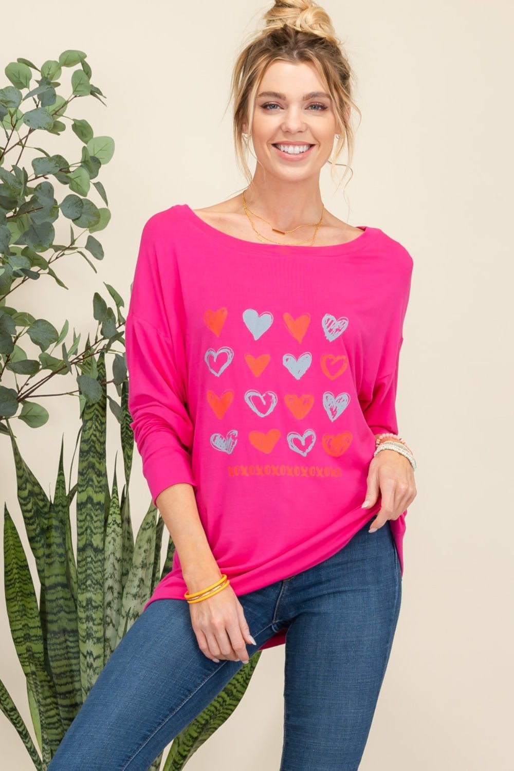 Celeste Full Size Heart Graphic Long Sleeve T - Shirt - Admiresty