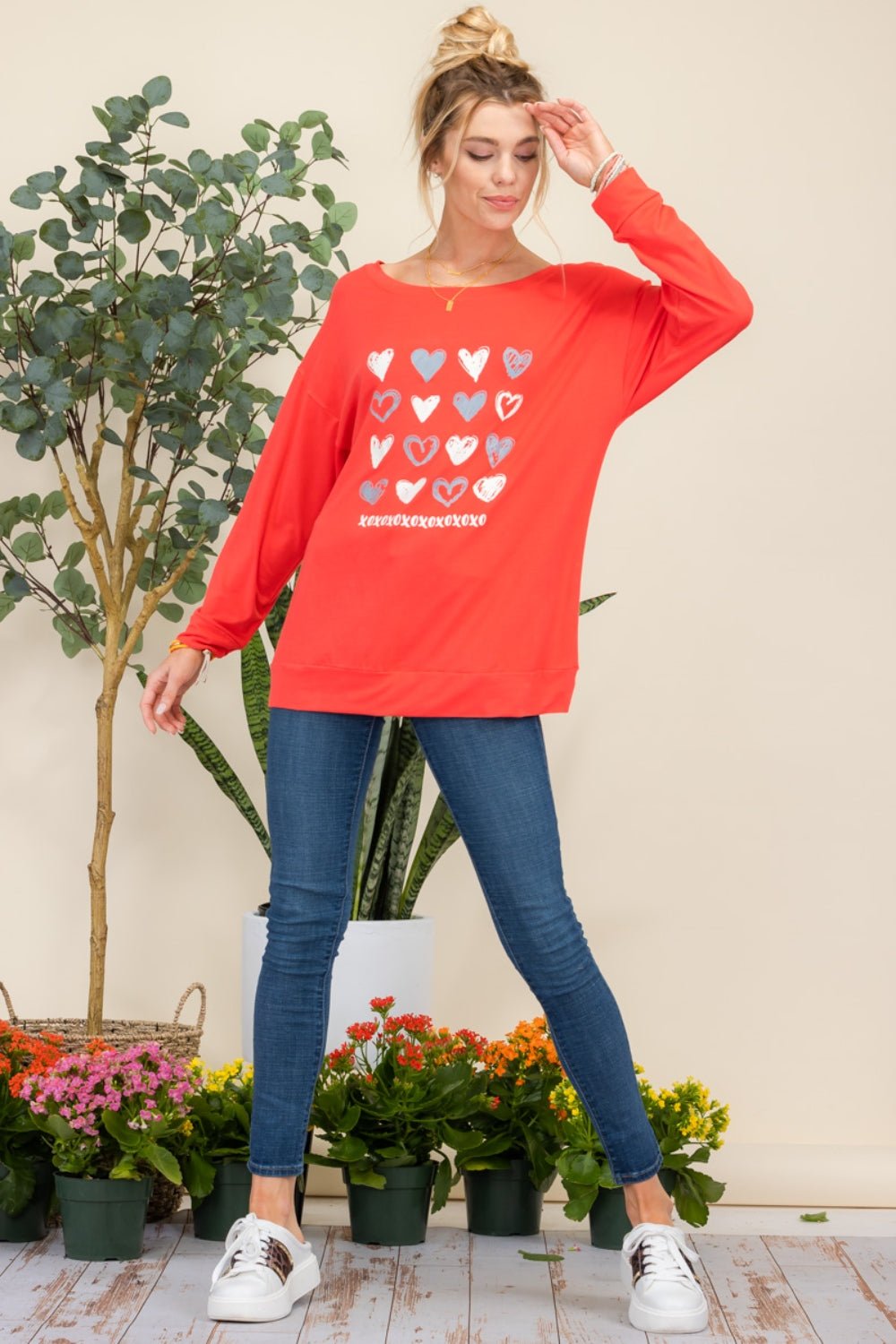 Celeste Full Size Heart Graphic Long Sleeve T - Shirt - Admiresty