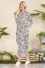 Celeste Full Size Leopard Contrast Dress with Pockets - Admiresty