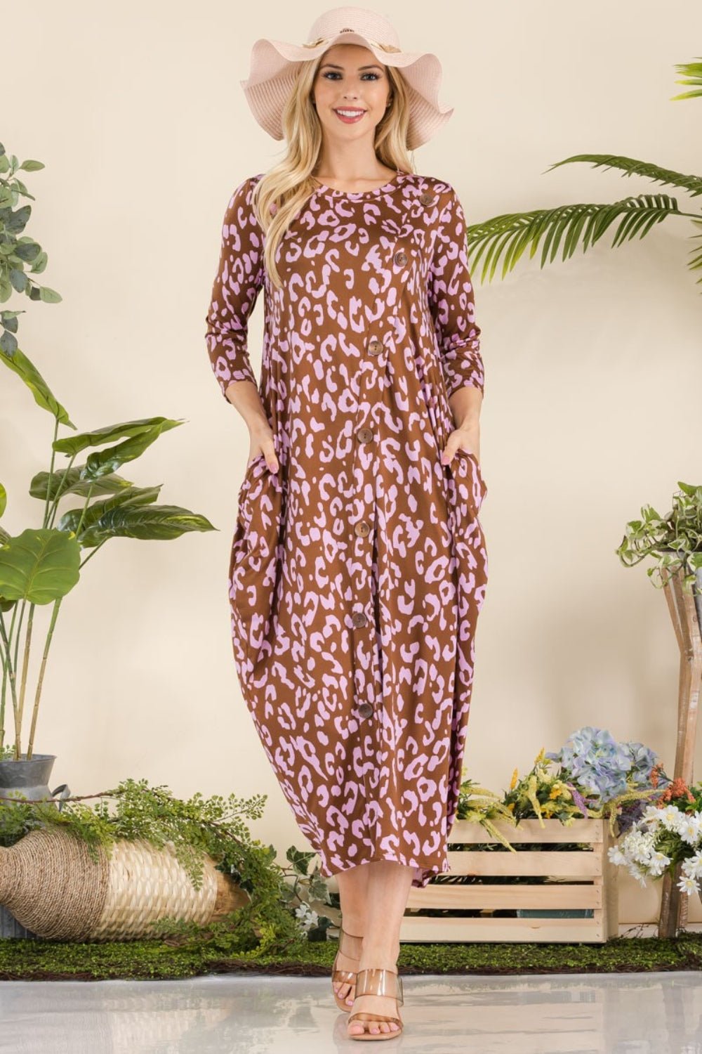 Celeste Full Size Leopard Contrast Dress with Pockets - Admiresty