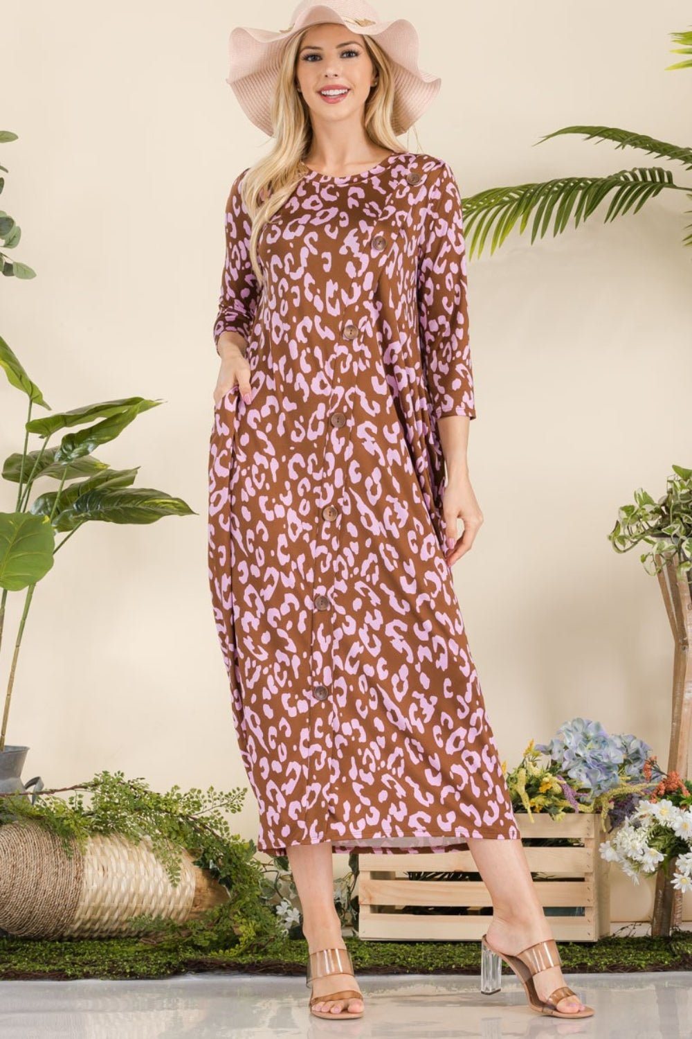 Celeste Full Size Leopard Contrast Dress with Pockets - Admiresty