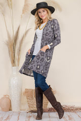 Celeste Full Size Leopard Open Front Contrast Cardigan - Admiresty