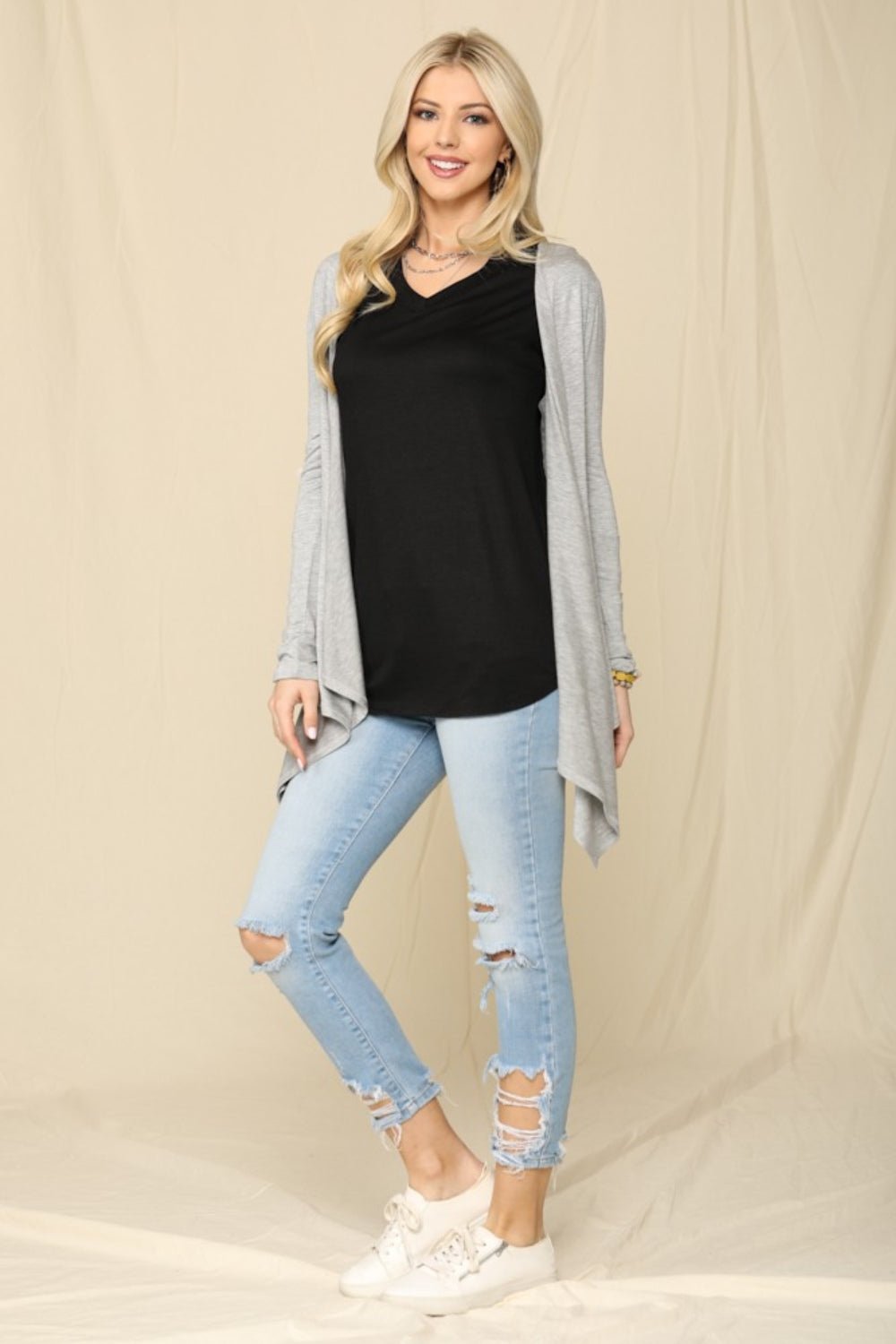 Celeste Full Size Open Front Knit Cardigan - Admiresty