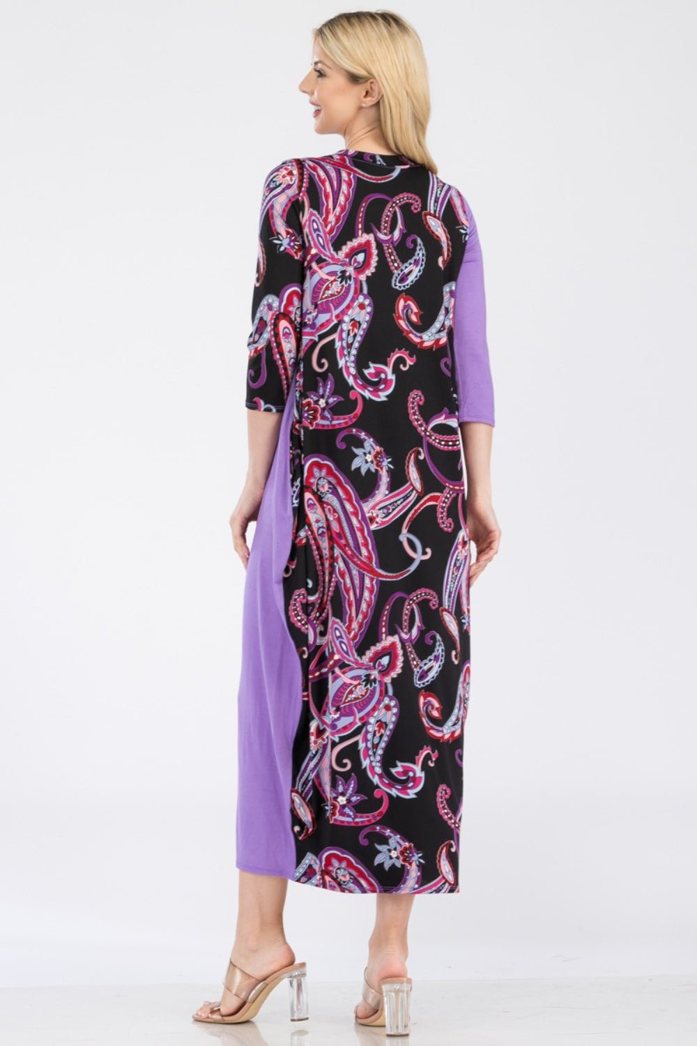 Celeste Full Size Paisley Contrast Midi Dress with Pockets - Admiresty