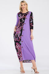 Celeste Full Size Paisley Contrast Midi Dress with Pockets - Admiresty