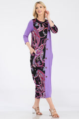 Celeste Full Size Paisley Contrast Midi Dress with Pockets - Admiresty