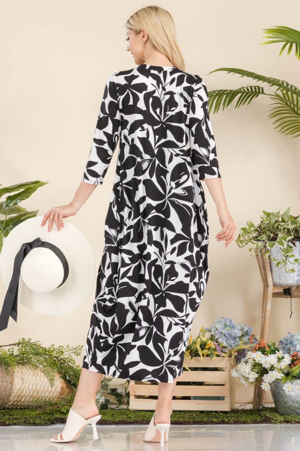 Celeste Full Size Printed Contrast Dress with Pockets - Admiresty