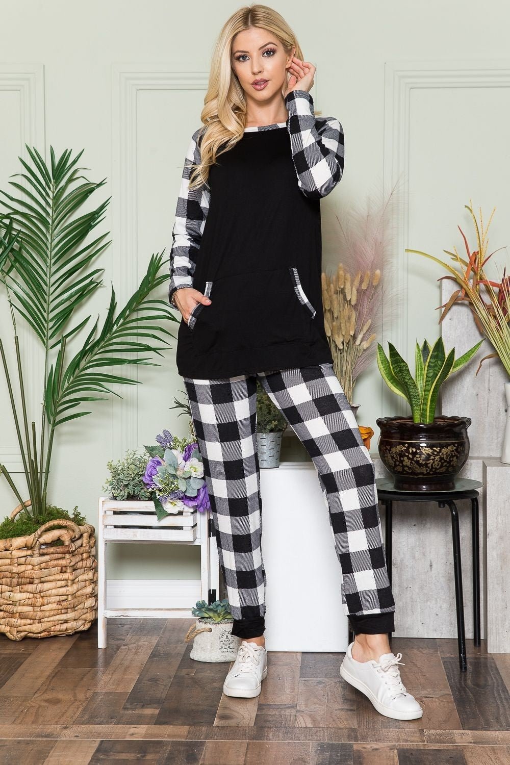 Celeste Plaid Long Sleeve T-Shirt with Pockets - Admiresty