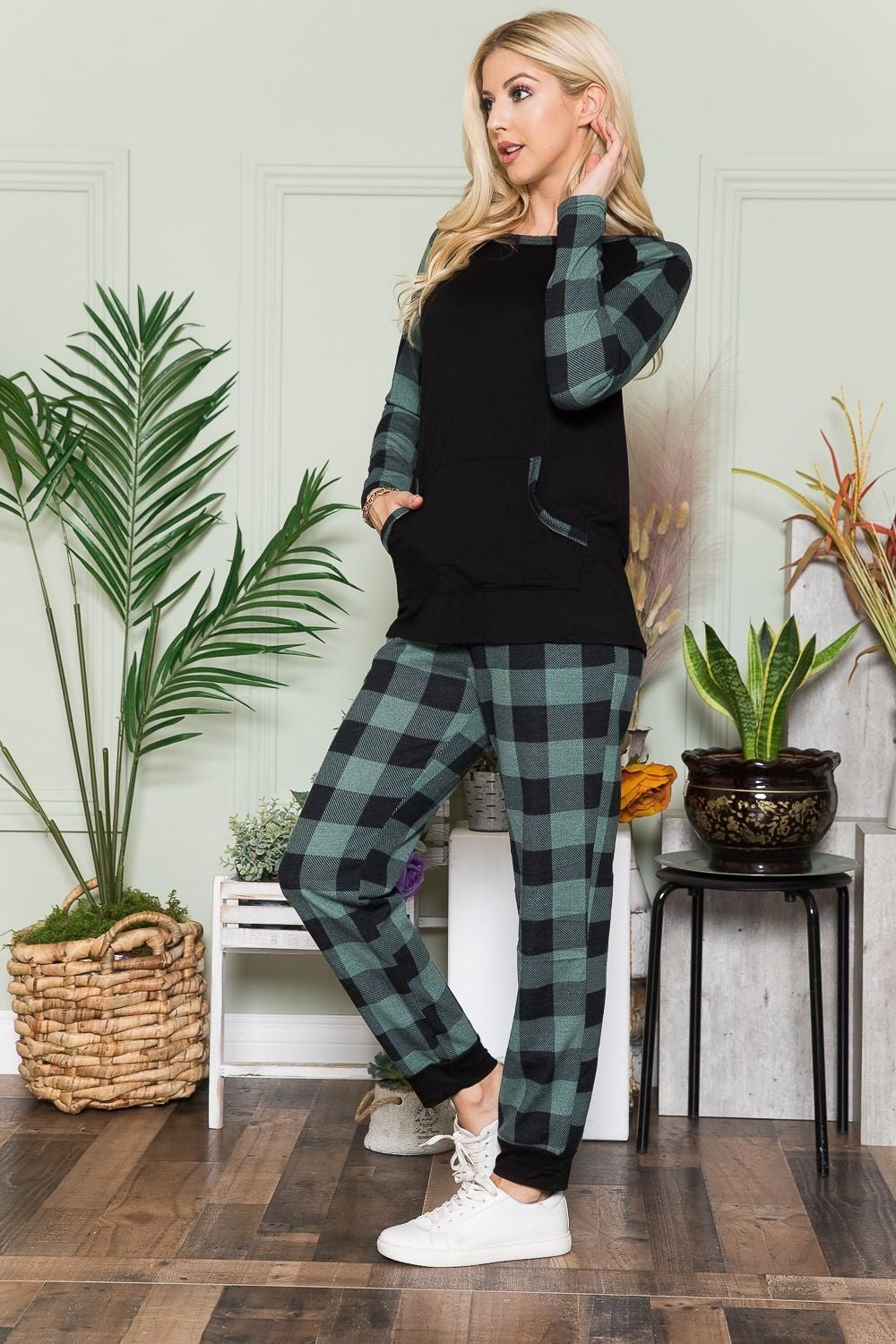 Celeste Plaid Long Sleeve T-Shirt with Pockets - Admiresty