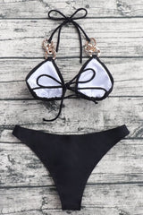 Chain Detail Tied Halter Neck Bikini Set - Admiresty