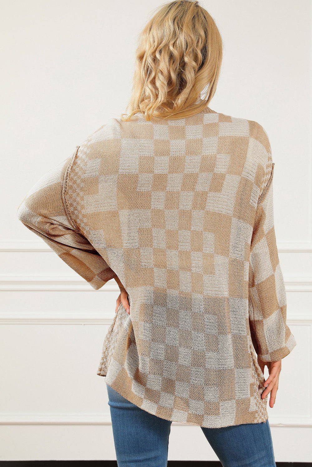 Checkered Open Front Cardigan - Admiresty