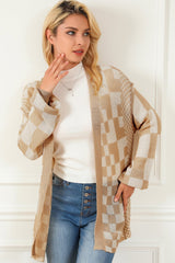 Checkered Open Front Cardigan - Admiresty