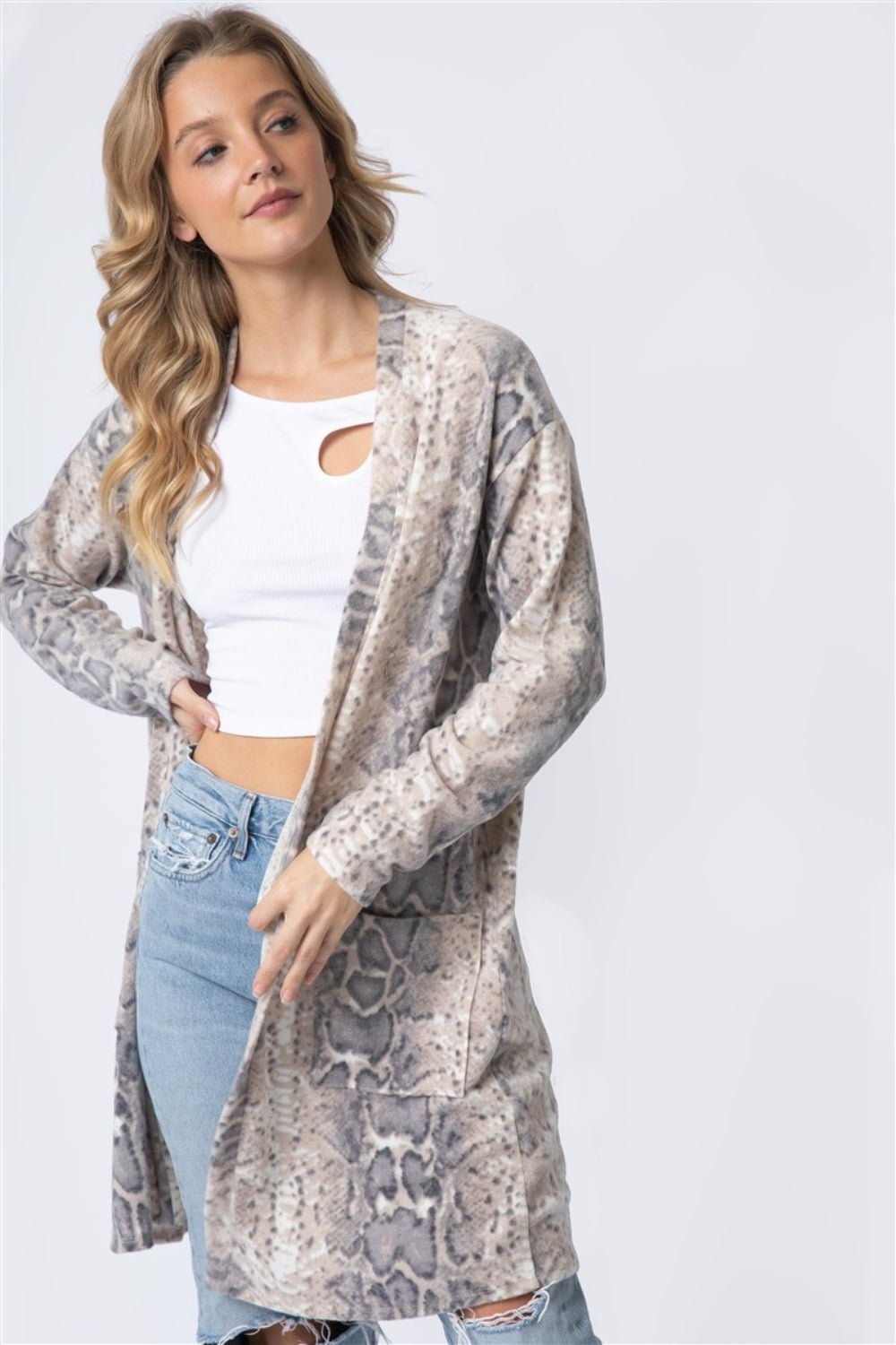 Cherish Apparel Animal Print Flannel Open Front Longline Cardigan - Admiresty