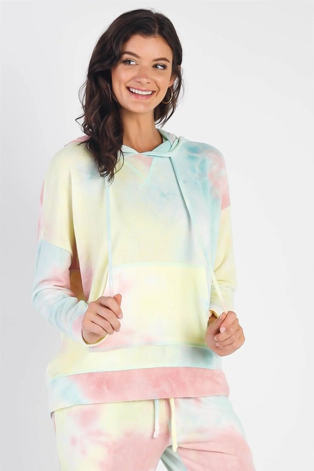 Cherish Apparel Drawstring Tie - Dye Dropped Shoulder Hoodie - Admiresty