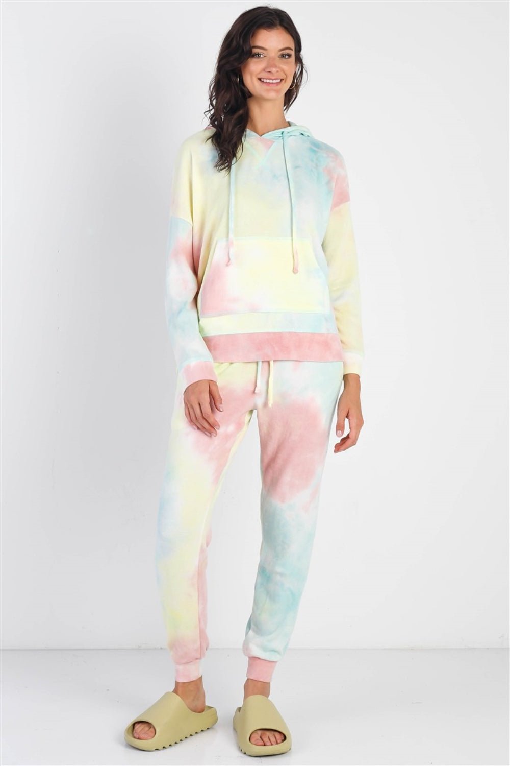 Cherish Apparel Drawstring Tie - Dye Dropped Shoulder Hoodie - Admiresty