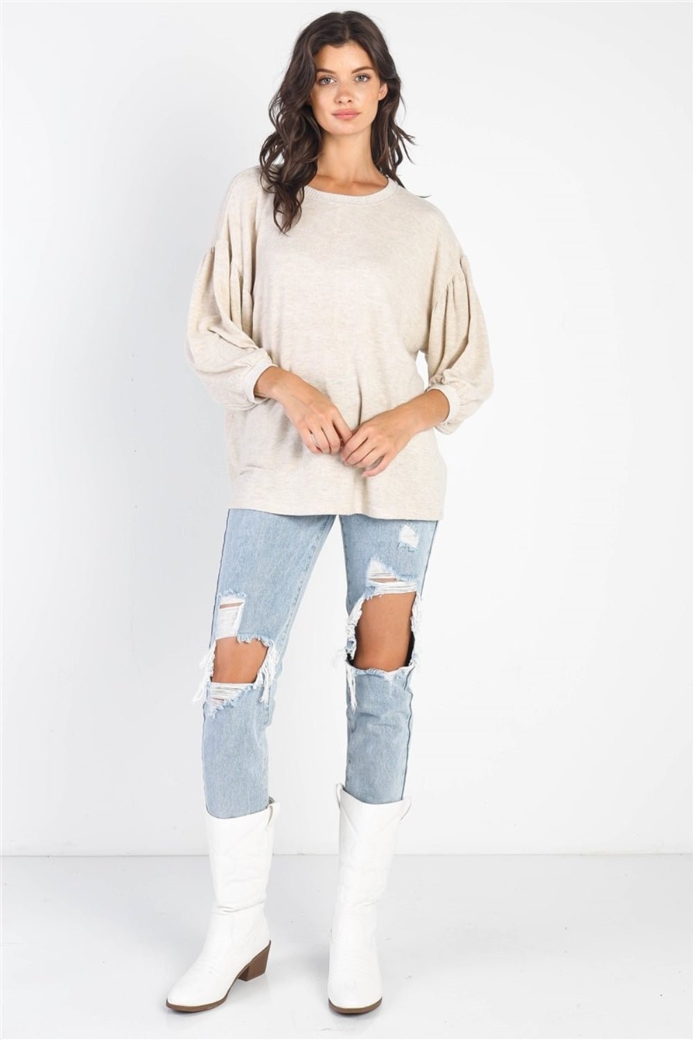 Cherish Apparel Drop Shoulder Puff Sleeve Top - Admiresty