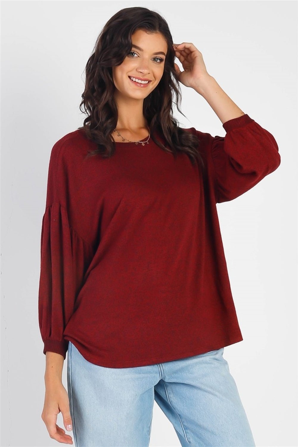 Cherish Apparel Drop Shoulder Puff Sleeve Top - Admiresty