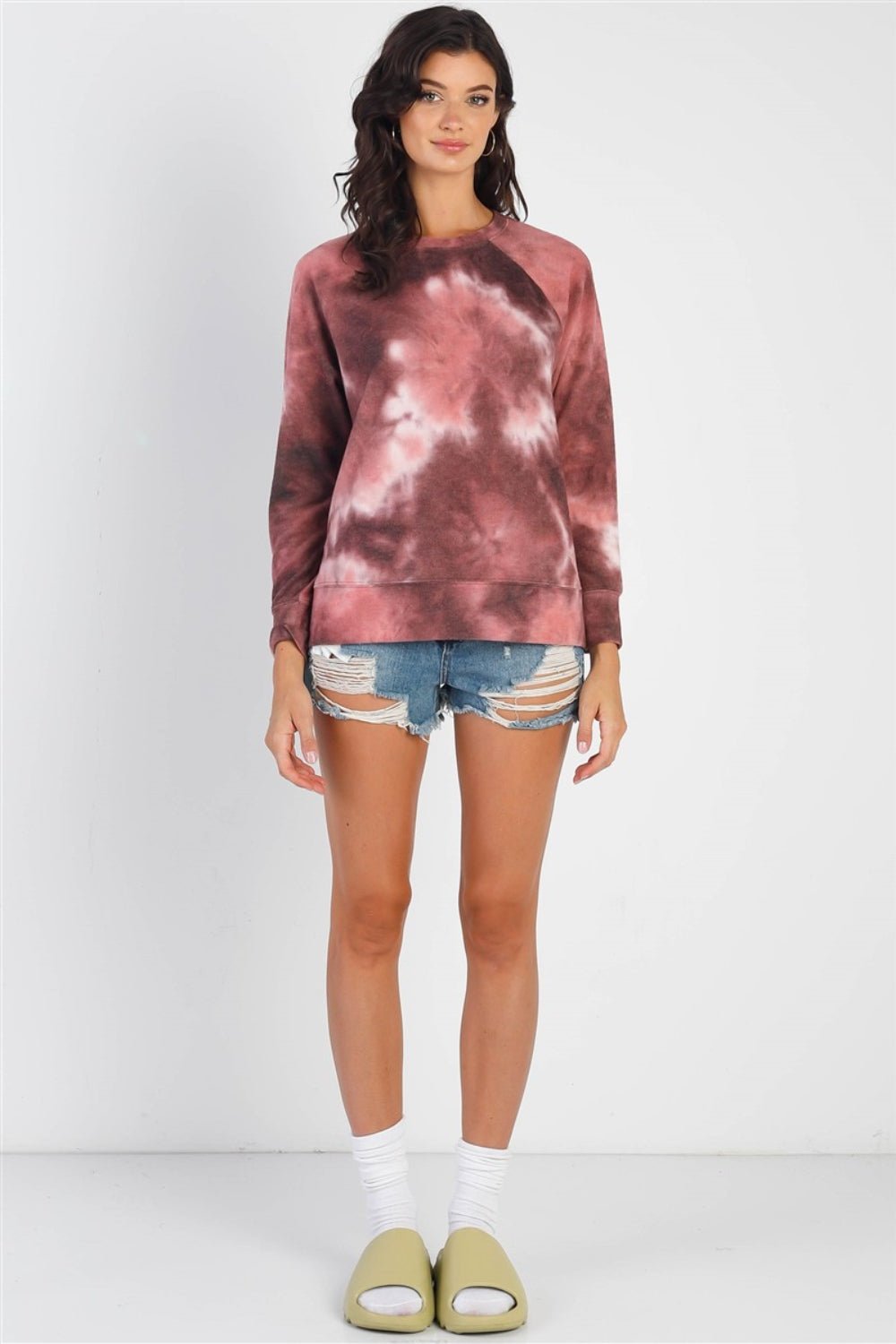 Cherish Apparel Tie - Dye Round Neck Long Sleeve Sweatshirt - Admiresty