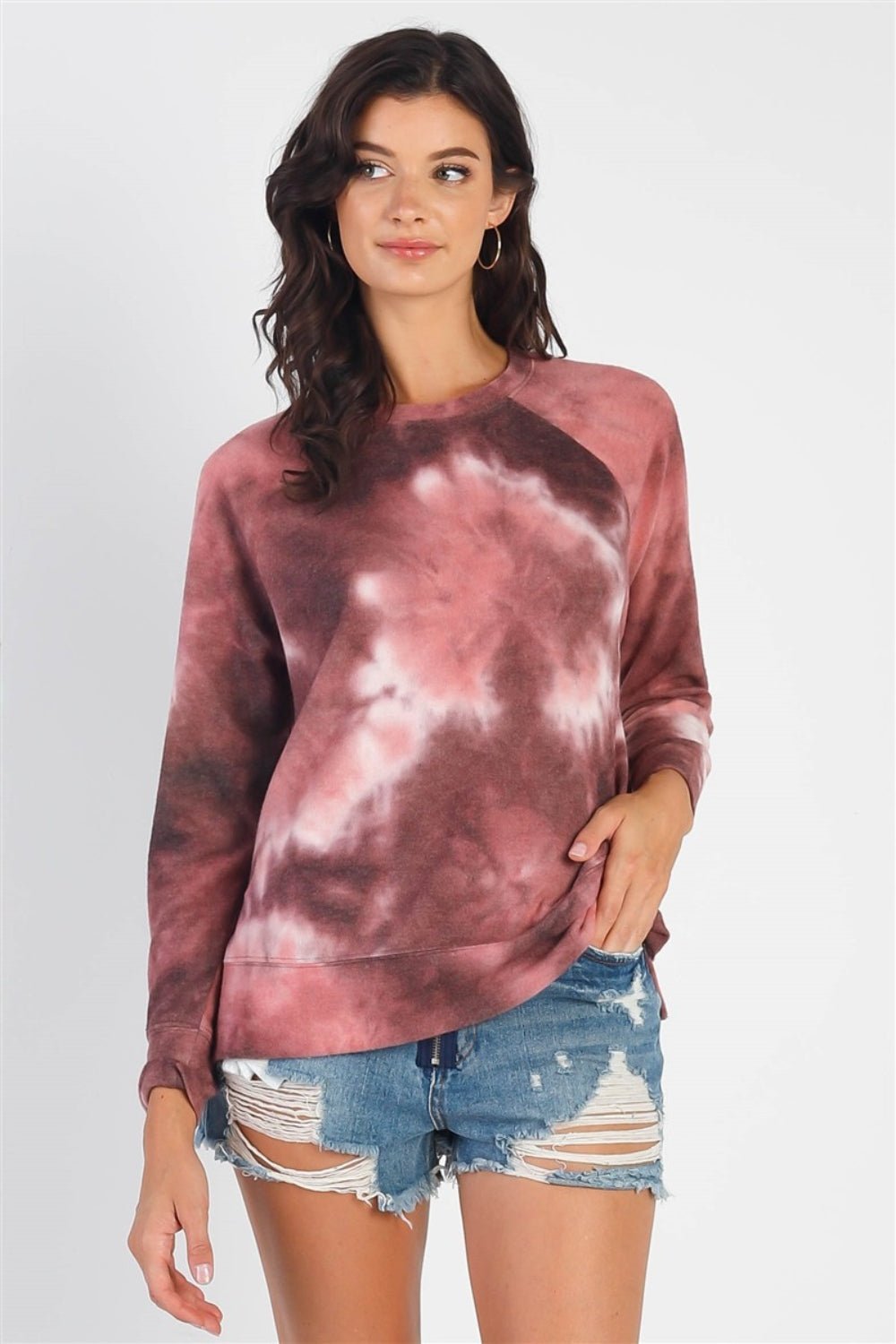 Cherish Apparel Tie - Dye Round Neck Long Sleeve Sweatshirt - Admiresty