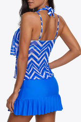 Chevron Two - Tone Ruffled Two - Piece Swimsuit - Admiresty