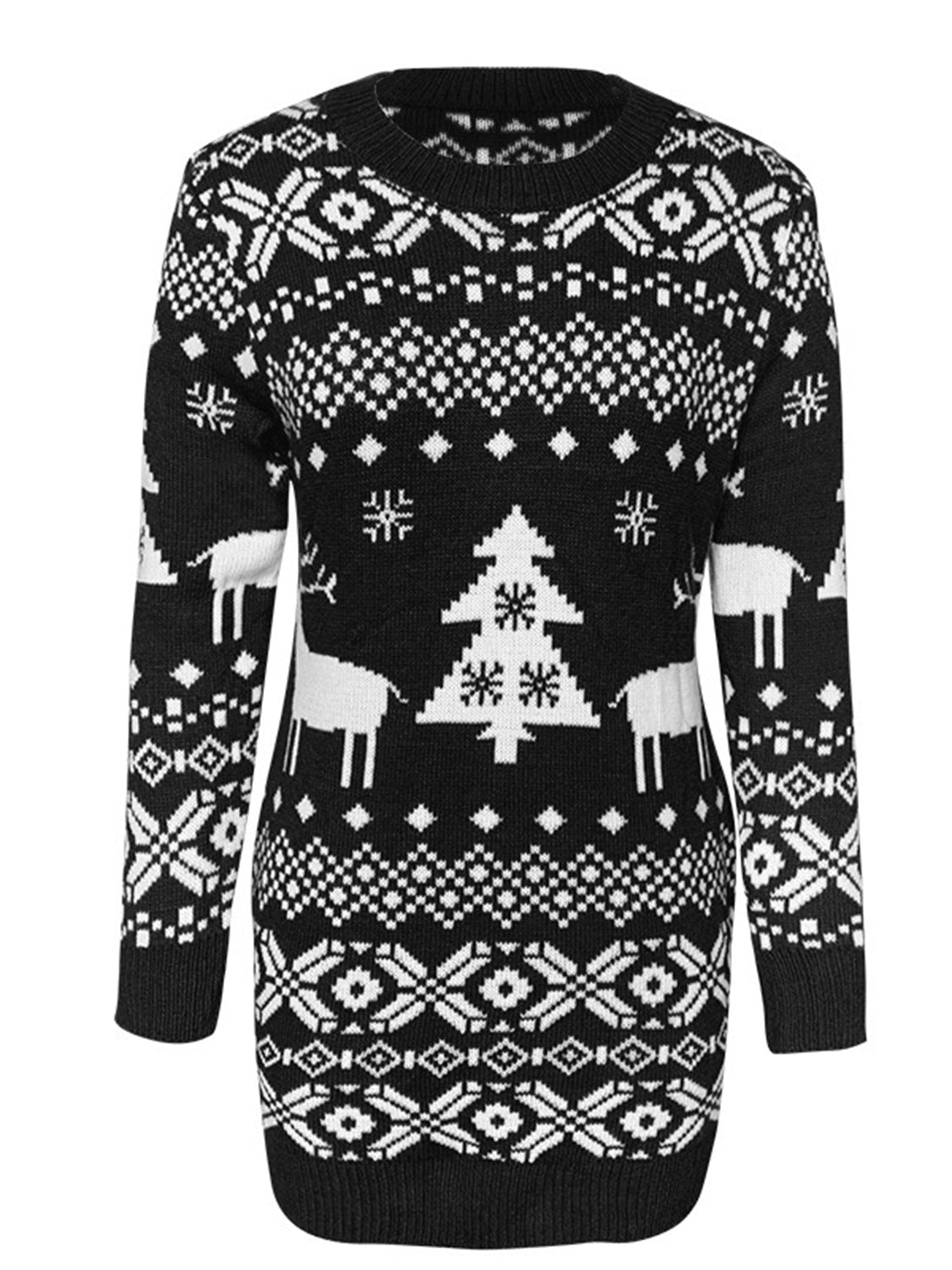 Christmas Element Round Neck Mini Sweater Dress - Admiresty