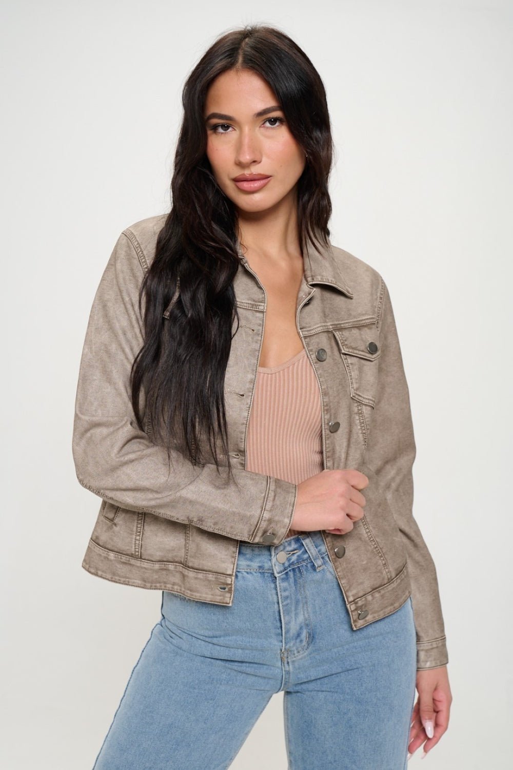 Coalition LA Button Down Cargo Vegan Leather Shacket - Admiresty