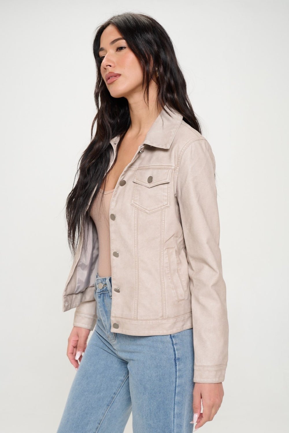 Coalition LA Button Down Cargo Vegan Leather Shacket - Admiresty