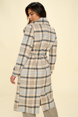 Coalition LA Double - Breasted Plaid Coat with Belt - Admiresty