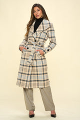 Coalition LA Double - Breasted Plaid Coat with Belt - Admiresty