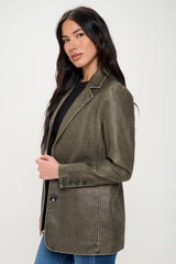 Coalition LA Single - Breasted Vegan Leather Blazer - Admiresty