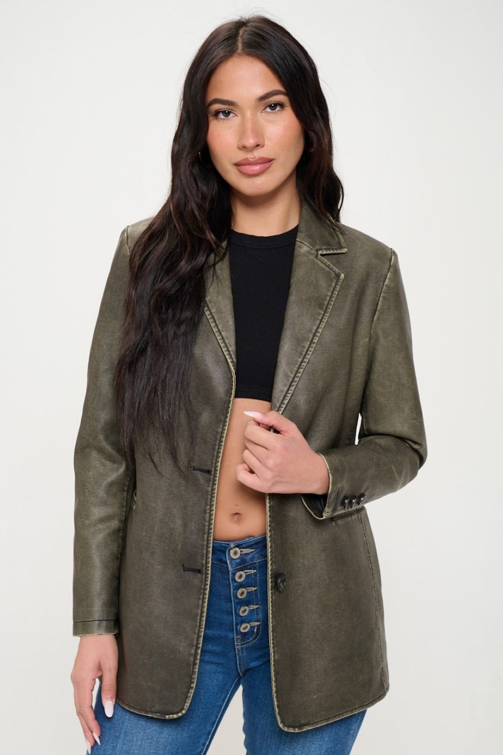 Coalition LA Single - Breasted Vegan Leather Blazer - Admiresty