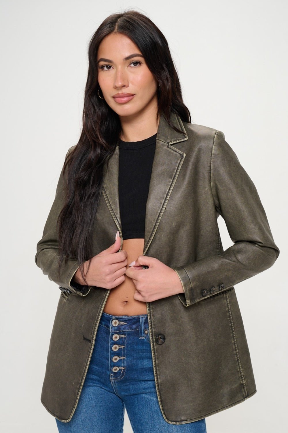 Coalition LA Single - Breasted Vegan Leather Blazer - Admiresty