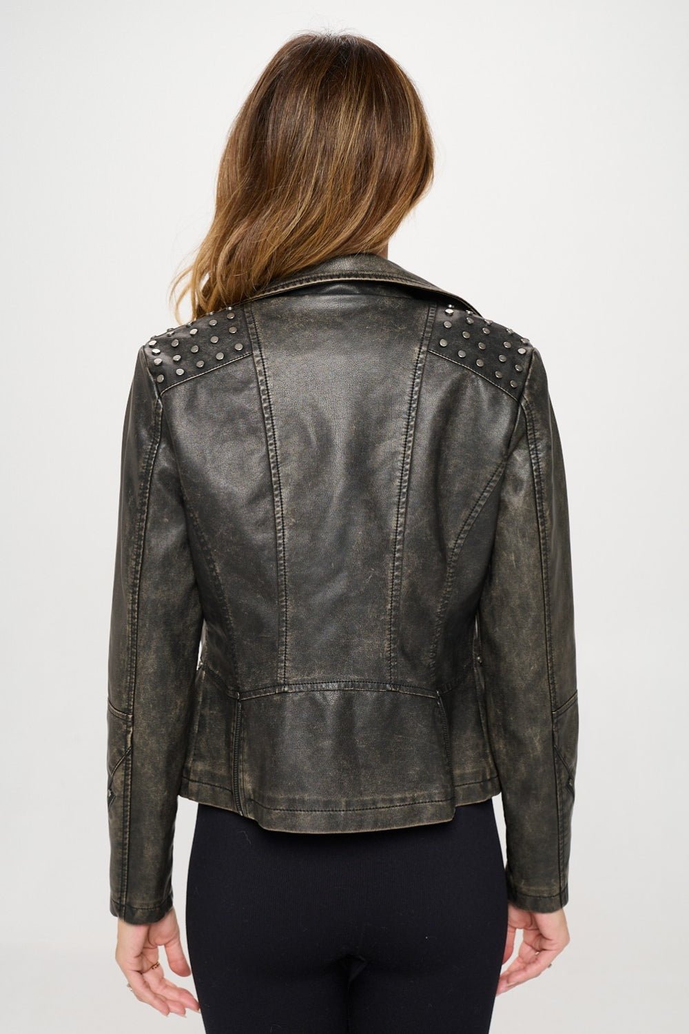 Coalition LA Studded Classic Moto Faux Leather Jacket - Admiresty