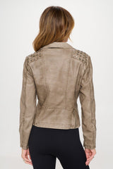 Coalition LA Studded Classic Moto Faux Leather Jacket - Admiresty