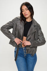 Coalition LA Zip Up Biker Jacket with Belt - Admiresty