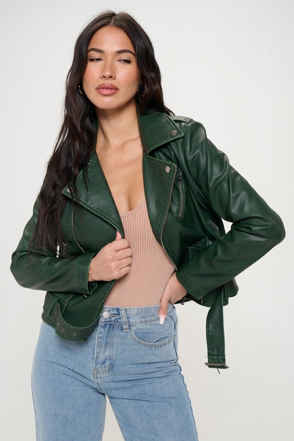 Coalition LA Zip Up Biker Jacket with Belt - Admiresty