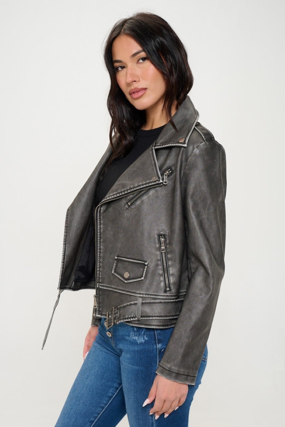 Coalition LA Zip Up Biker Jacket with Belt - Admiresty