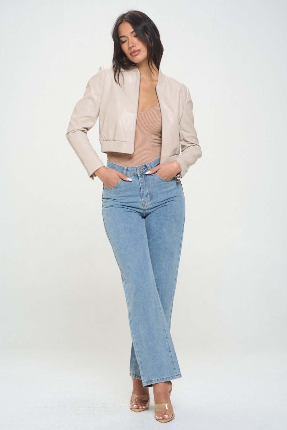 Coalition LA Zip Up Cropped Bomber Jacket - Admiresty