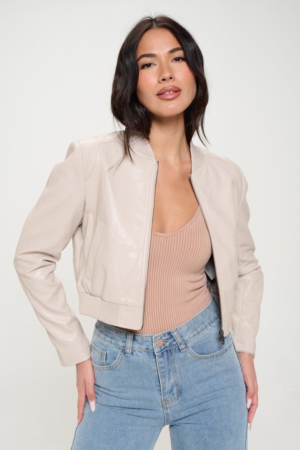 Coalition LA Zip Up Cropped Bomber Jacket - Admiresty