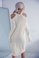 Cold Shoulder Rib - Knit Sweater Dress (Belt Not Included) - Admiresty