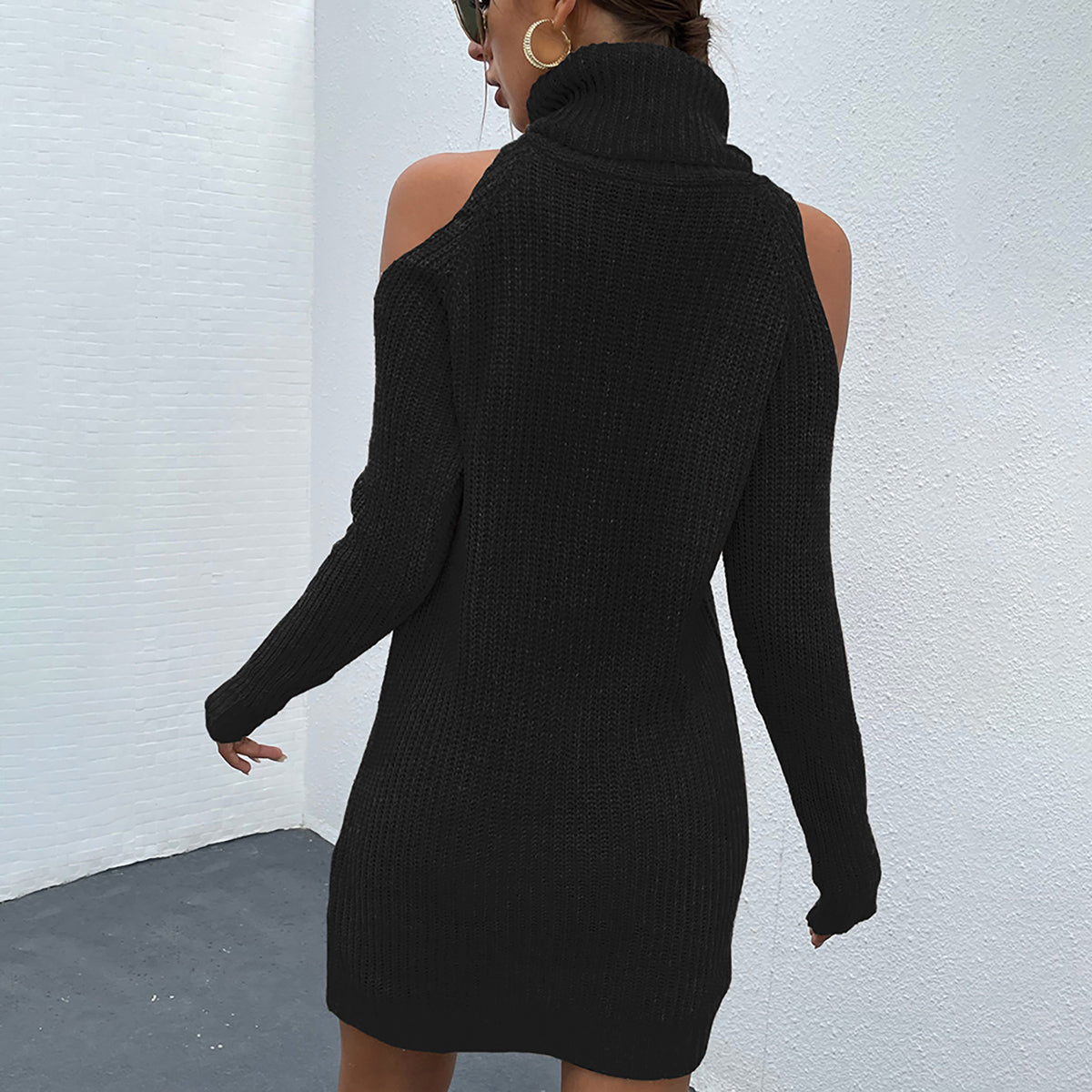 Cold Shoulder Turtleneck Sweater Dress - Admiresty