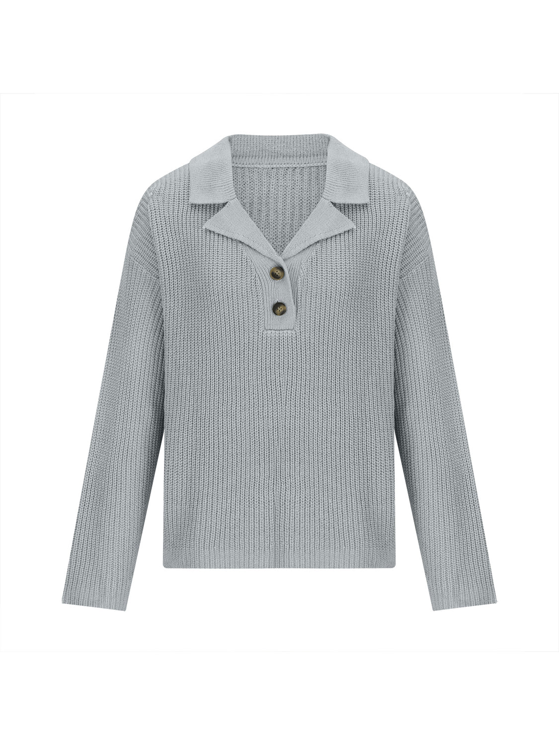 Collared Neck Half Button Knit Top - Admiresty