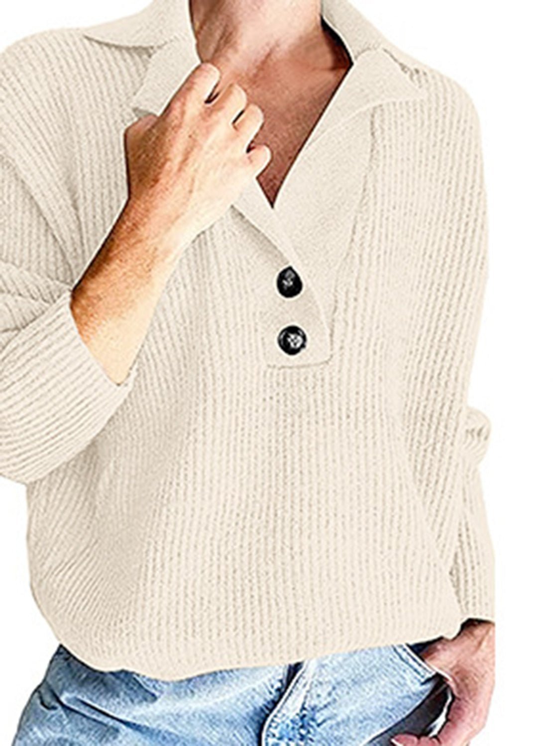 Collared Neck Half Button Knit Top - Admiresty