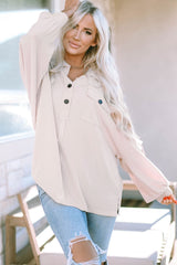 Collared Neck Half Button Long Sleeve Blouse - Admiresty