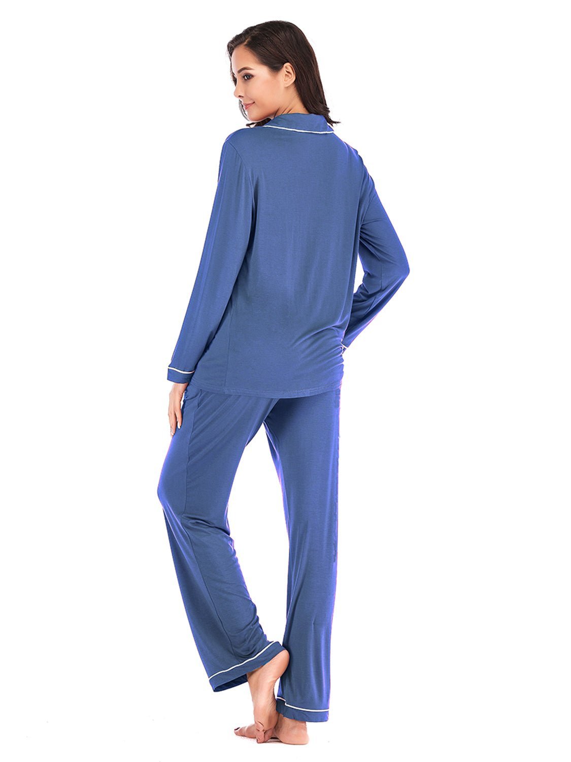 Collared Neck Long Sleeve Loungewear Set with Pockets - Admiresty