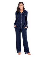 Collared Neck Long Sleeve Loungewear Set with Pockets - Admiresty